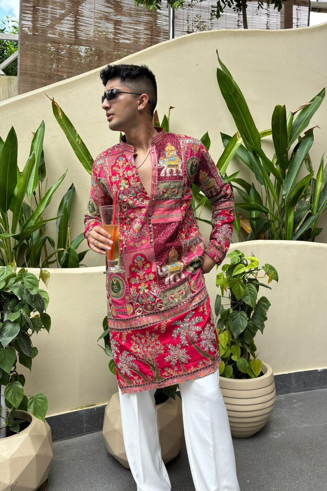 Royal Pink Embroidered Kurta Set for Men | Wedding & Festive Wear
