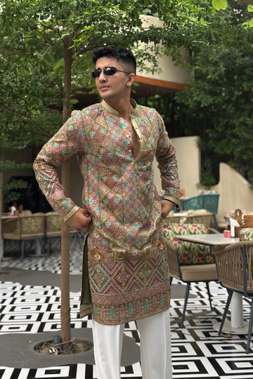 Royal Multicolor Embroidered Kurta Paired With Luxury Korean Pants| Pre-Book Now(Delivery Time May Extend Slightly Due to High Demand)