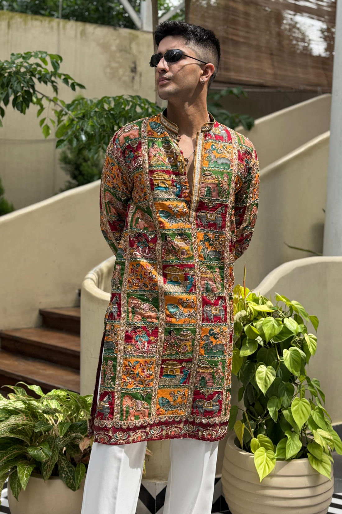 Heritage Royal Motif Kurta in Multicolor Embroidery Paired With Luxury Korean Pants