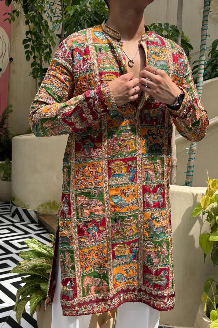 Kurta Pyjama For Men in Multicolor Embroidery (Luxury Korean Pants)