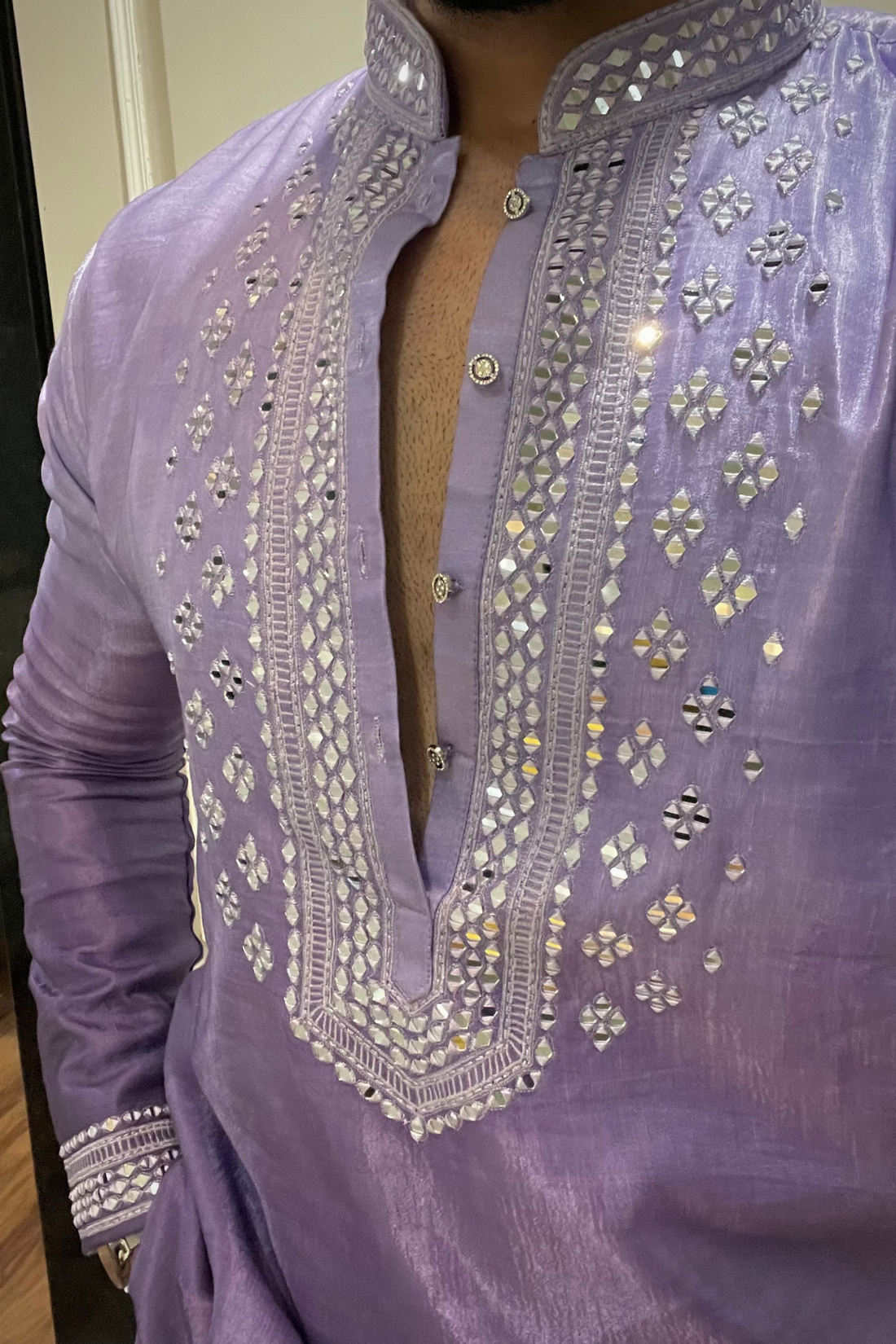 Lavender Silk Mirror Kurta Set for Men – Festive & Wedding Collection