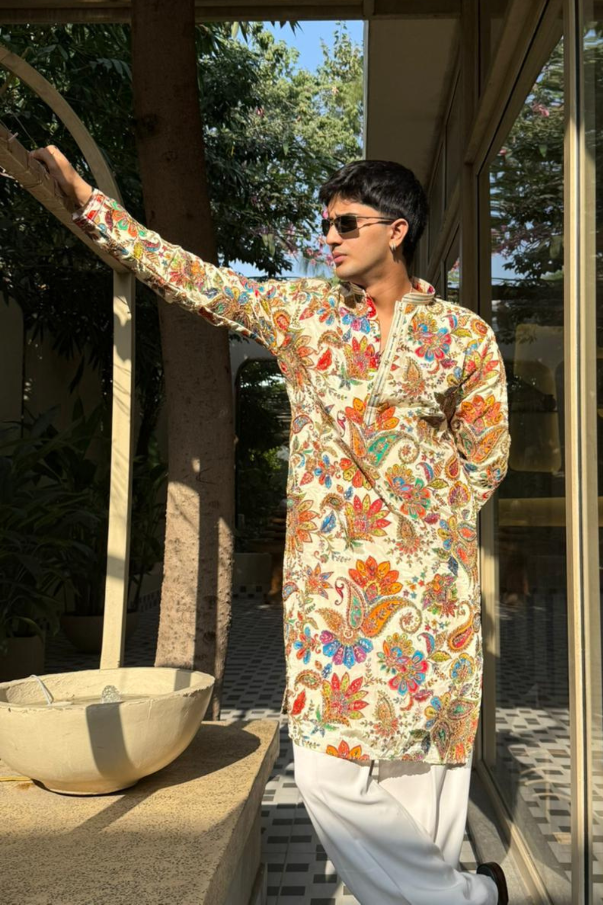 Multicolor  Embroidered Cream Kurta for Men – Festive & Wedding Wear