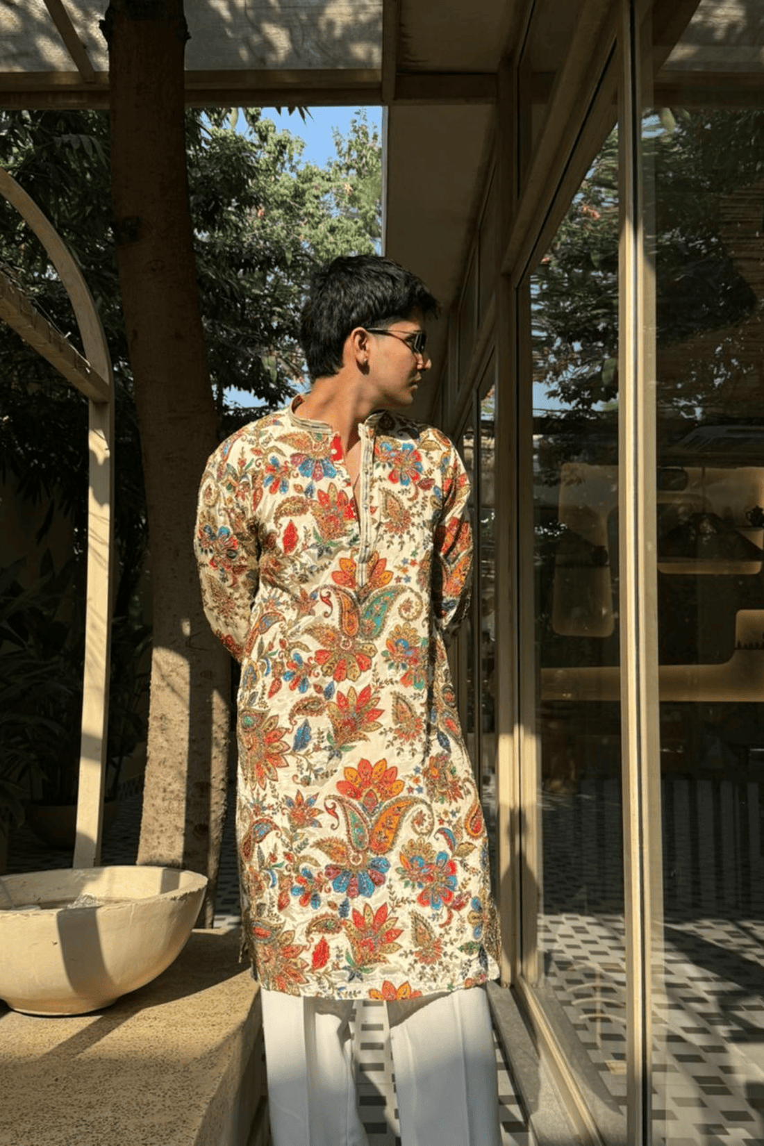Multicolor  Embroidered Cream Kurta Pyjama For Men (Luxury Korean Pants)