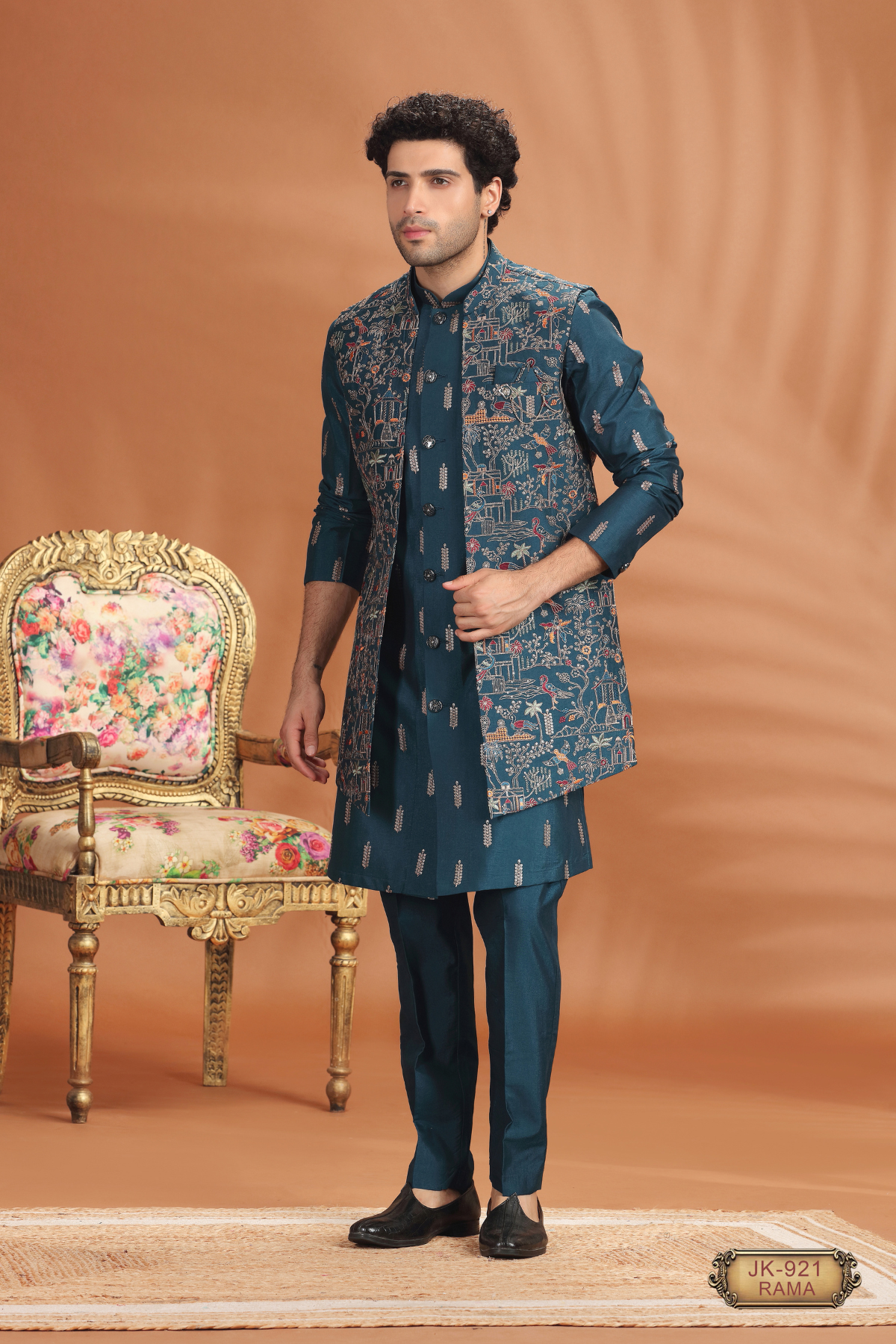 Nehru Jacket Kurta Set for Men – Navy & Rama | Designer Festive Indo-Western Outfit