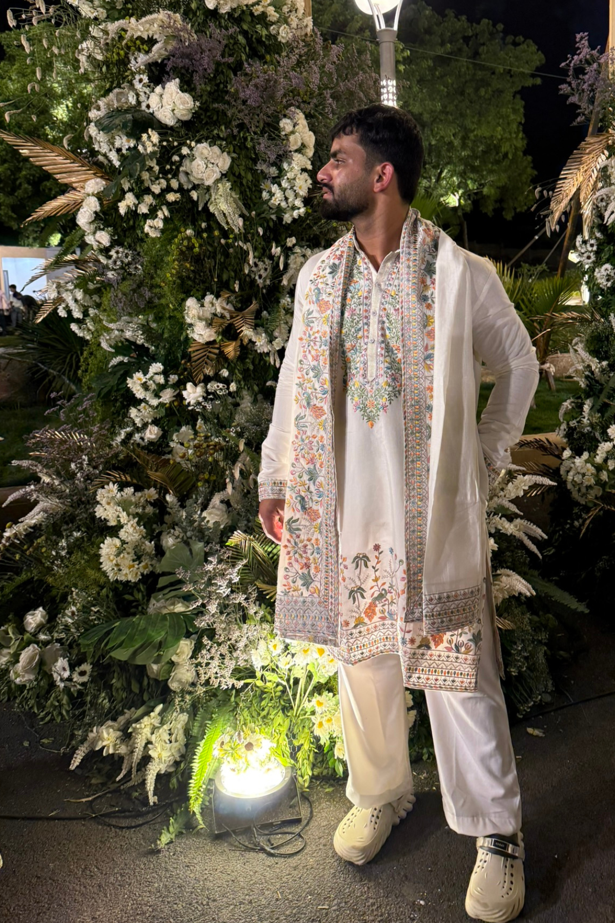 Ivory Multi-Thread Embroidered Kurta Pyjama For Men (Luxury Korean Pants)