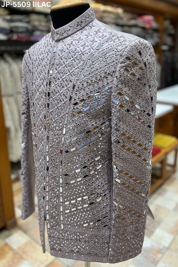 Royal Lailac Mirror-Embellished Jodhpuri Suit – Handcrafted Luxe Menswear