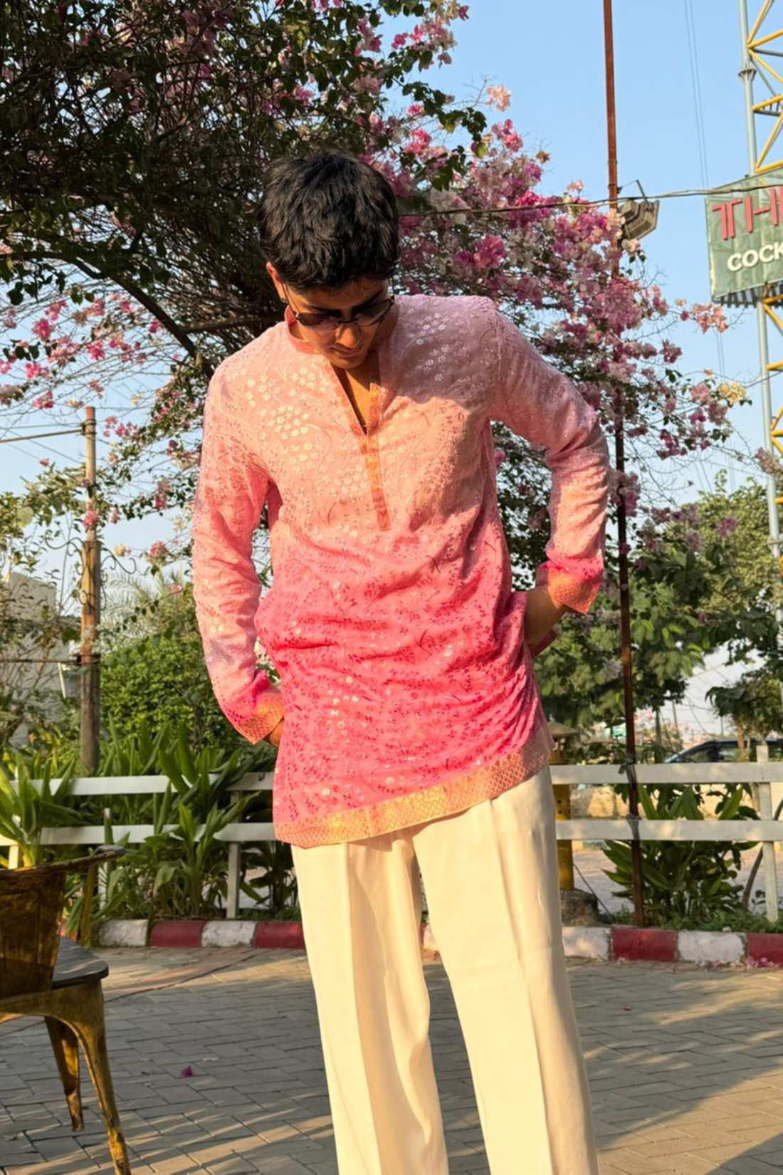 Baby Blush Ombré Heritage Embroidered Kurta Set Paired With Luxury Korean Pants