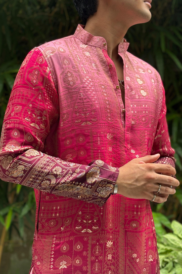 Royal Pink Banarasi Silk Kurta with Luxury Korean Pants