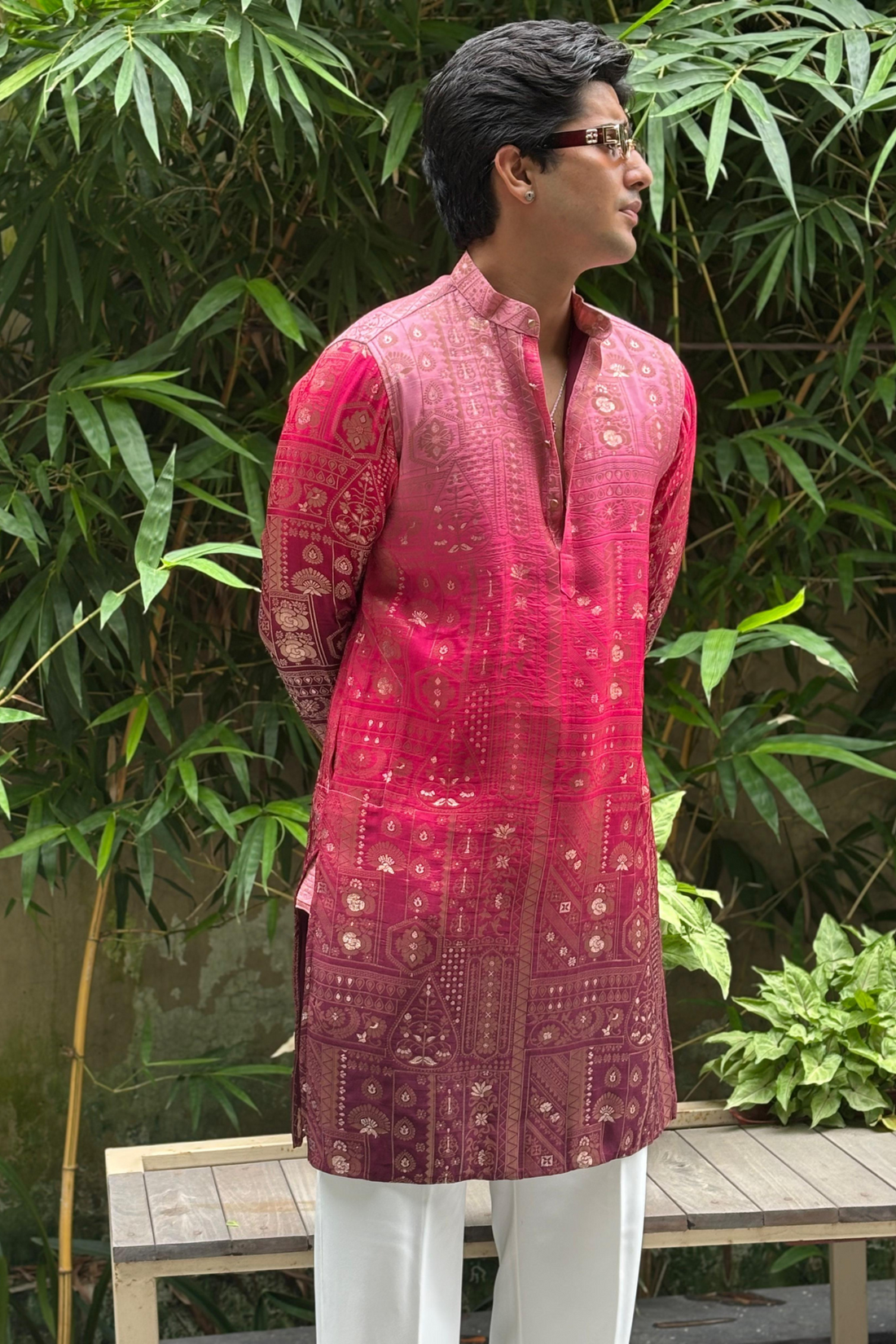 Royal Pink Banarasi Silk Kurta with Luxury Korean Pants