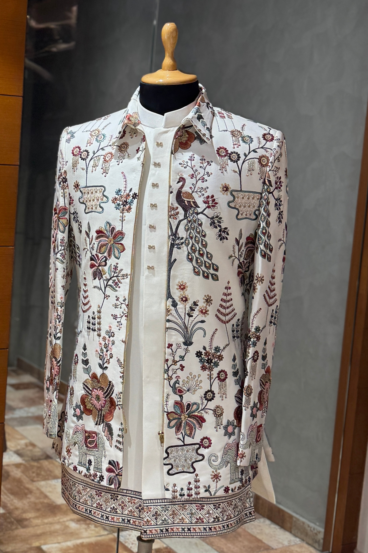 Off-White Multicolor Peacock Motif Jacket