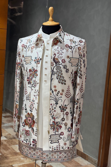 Off-White Multicolor Peacock Motif Jacket