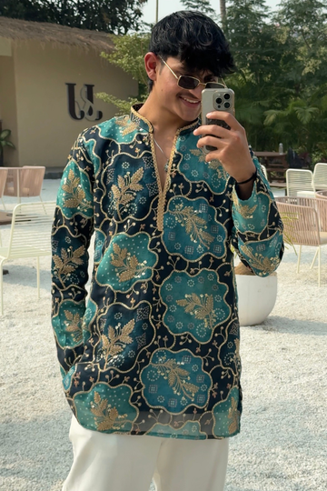 Teal Bandhej Designer Kurta