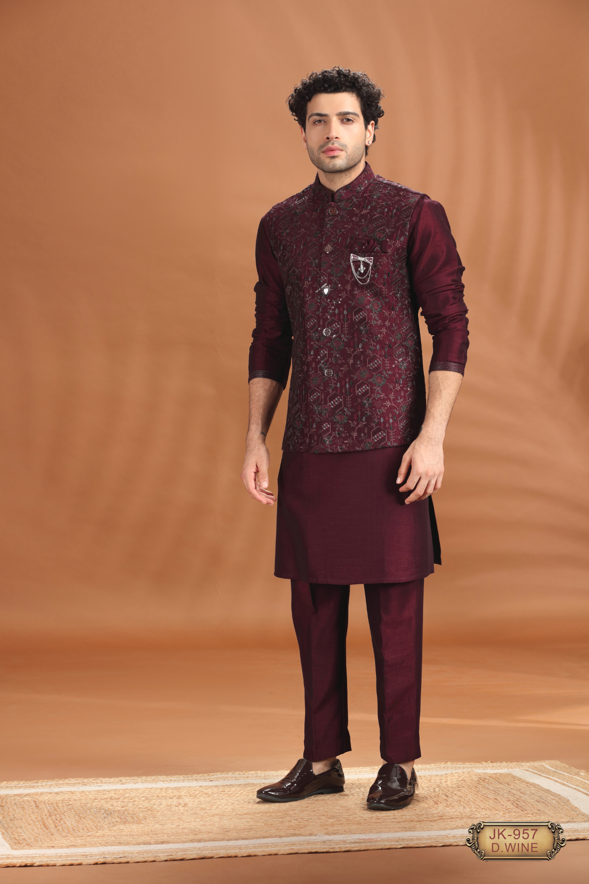 Deep Wine Embroidered Coti Kurta Set – Regal Elegance for Grand Occasions