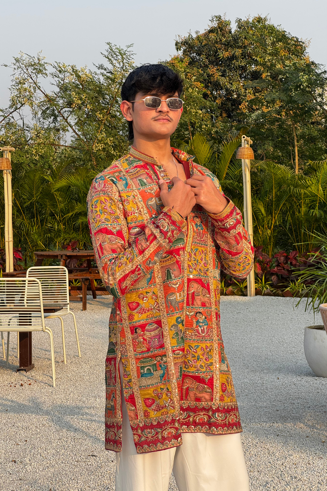 Haldi Kurta Pajama with Jari Thread Embroidery for Men (Korean-Style Parallel Pants)
