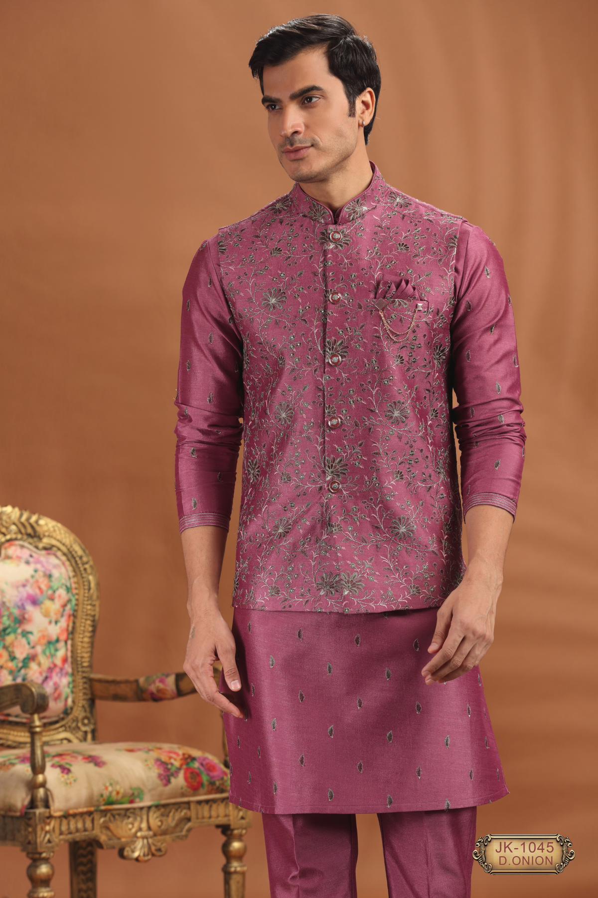 Floral Embroidered Coti Kurta Sets | Dark Onion & Olive Green