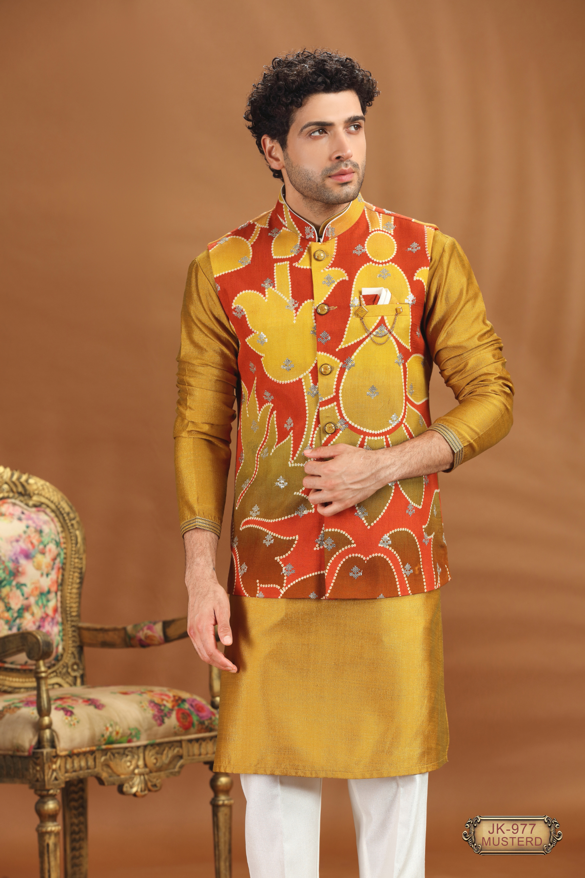 Mustard Heritage Coti Kurta Set for Men | Haldi & Wedding Outfit