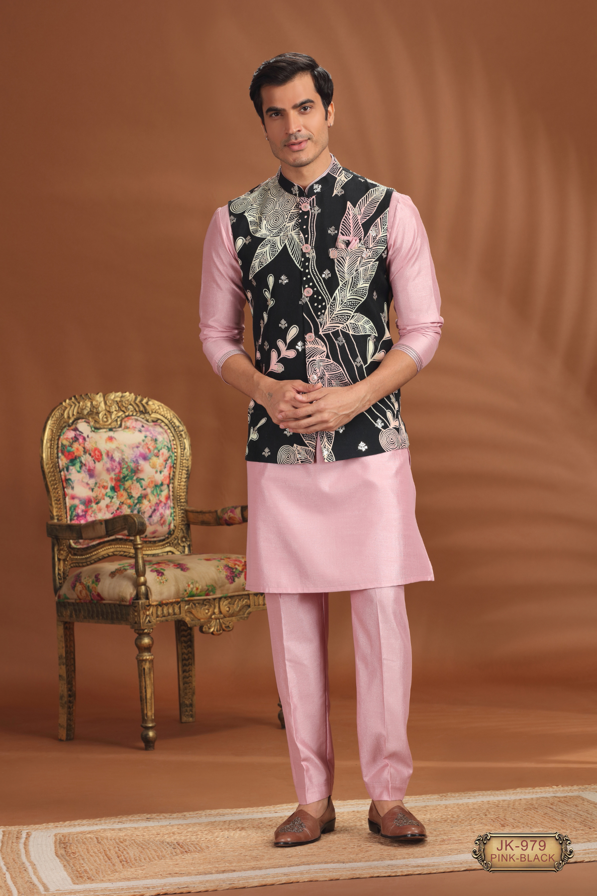 Designer Leaf Motif Coti Kurta Sets for Men | Wedding & Festive Wear
