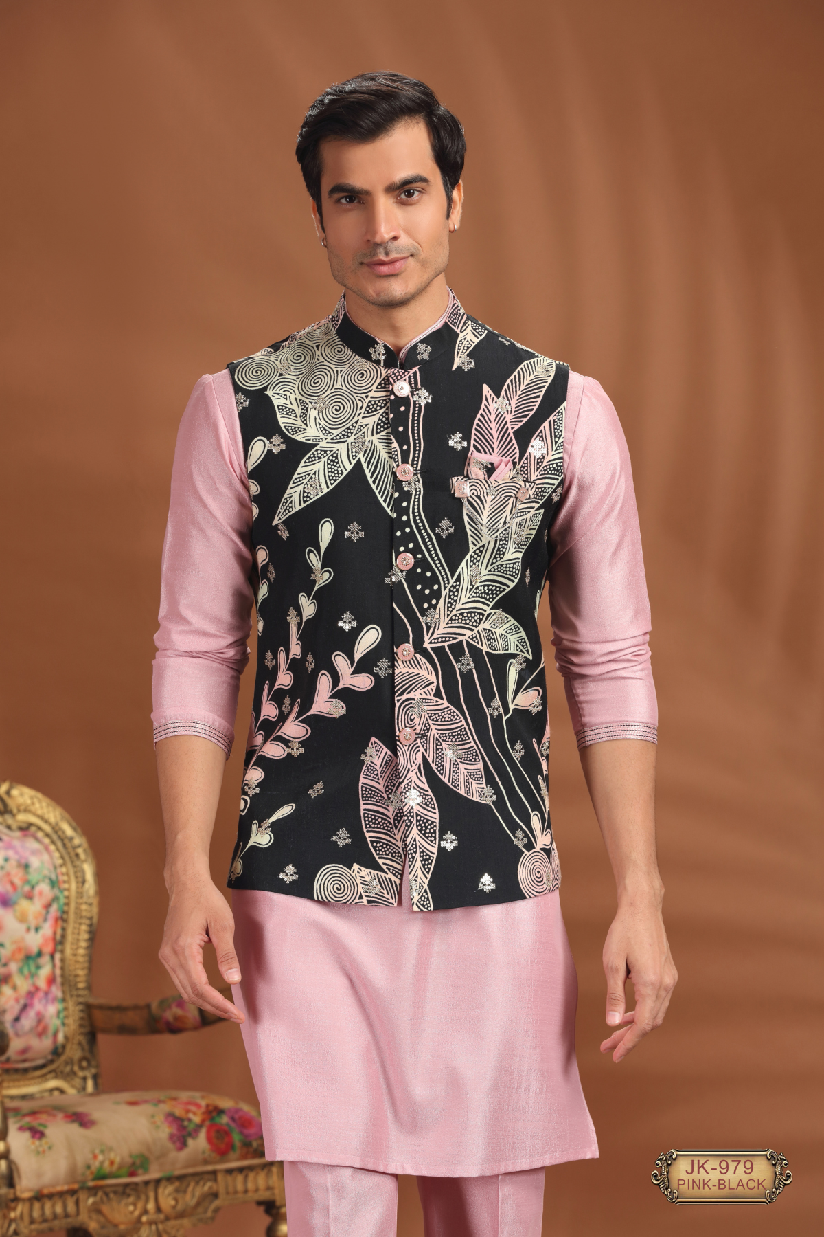 Designer Leaf Motif Coti Kurta Sets for Men | Wedding & Festive Wear