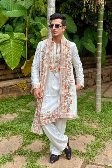 Luxury Off White Festive Set with Dupatta Paired With Luxury Korean Pants