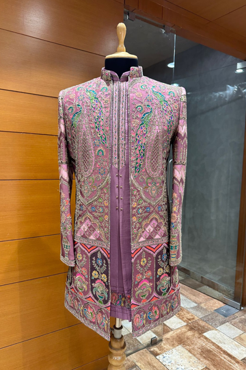 Royal Mauve Hand-Embroidered Indo-Western Set