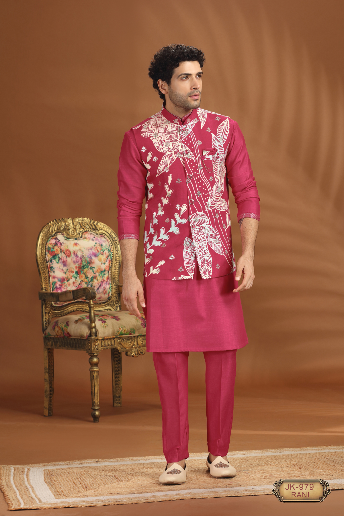 Designer Leaf Motif Coti Kurta Sets for Men | Wedding & Festive Wear