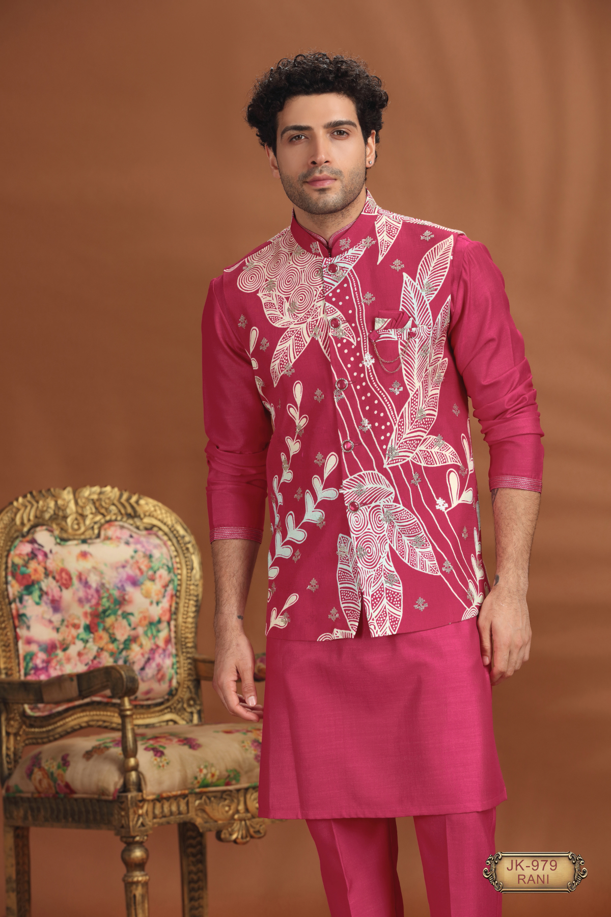 Designer Leaf Motif Coti Kurta Sets for Men | Wedding & Festive Wear
