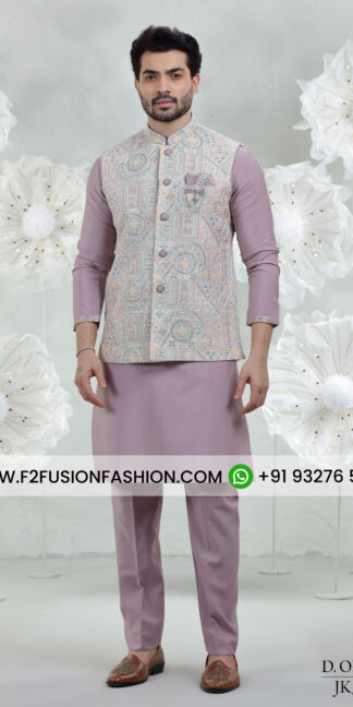 Onion Soft Silk Kurta Pajama with Multi Thread Coti Suit